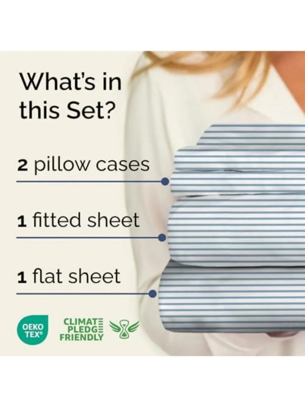 Queen 4-Piece Striped Sheet Set - Soft, Breathable, Cooling Bedding - Ocean